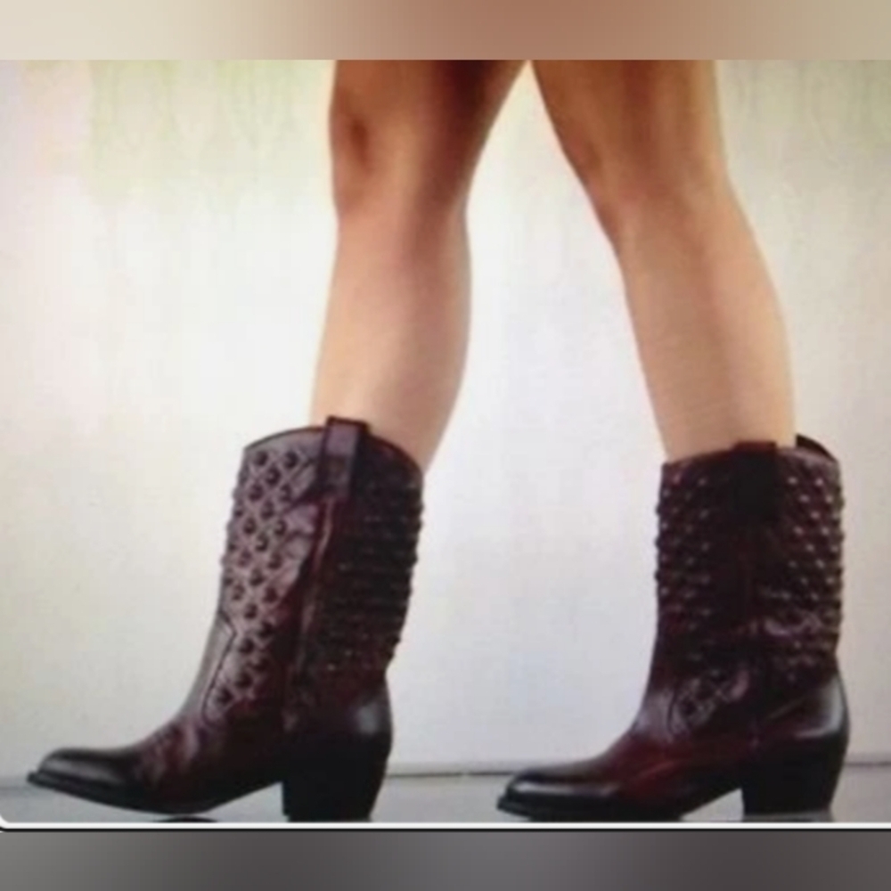 Lucky Brand Leather Madonna Studded Cowboy Cowgirl Grunge Moto Size 7 to 7.5 - Picture 2 of 12